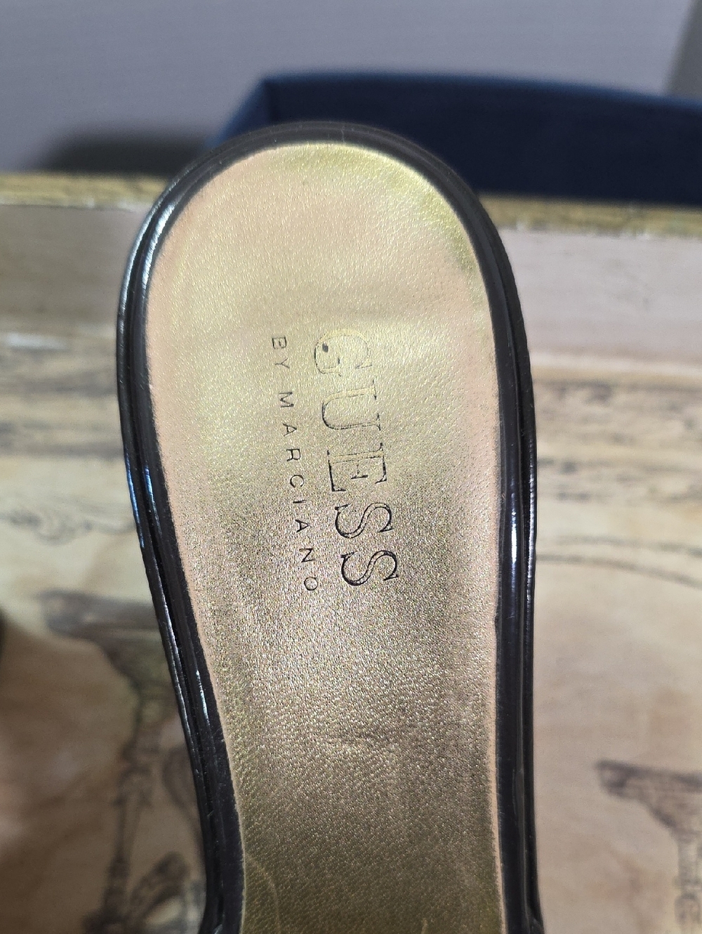 GUESS Brown Signature Pattern Cork Wedge Sandals with Gold Accent 8 - Picture 3 of 7